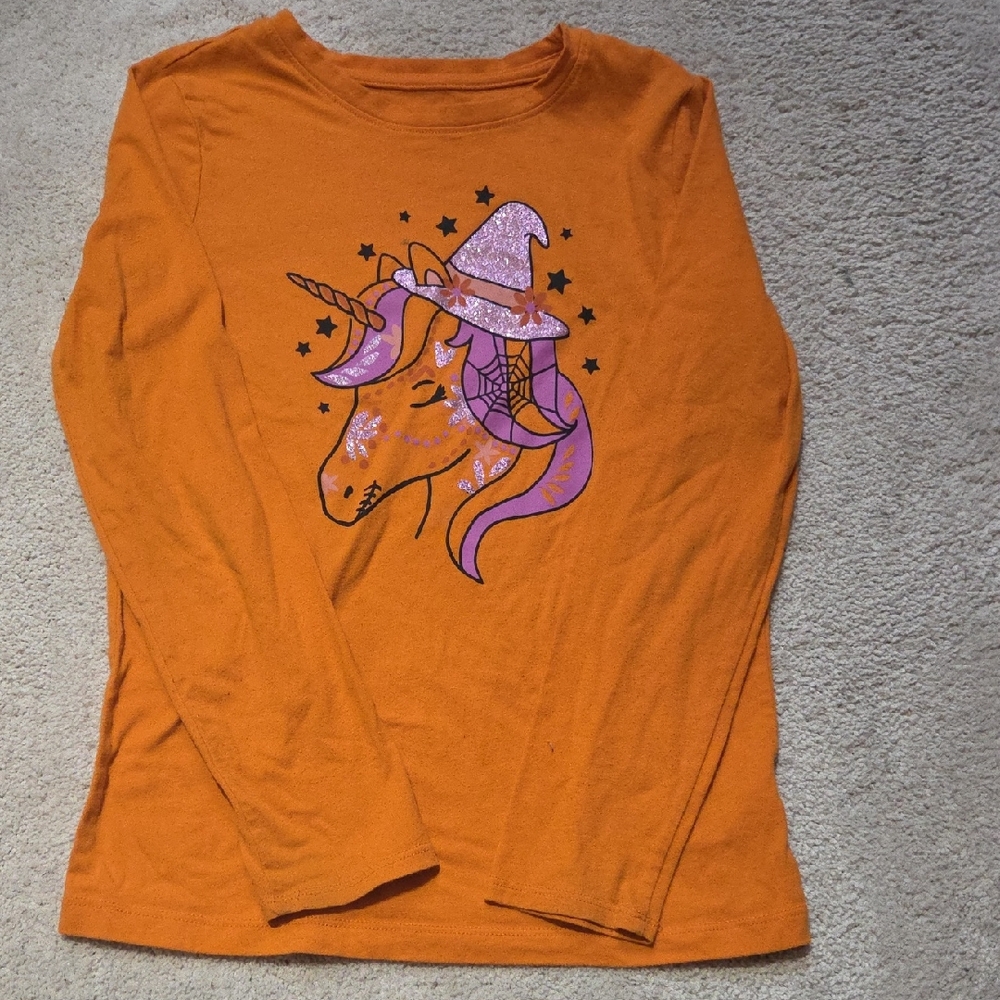 Wonder Nation Orange Long Sleeve Unicorn Tee